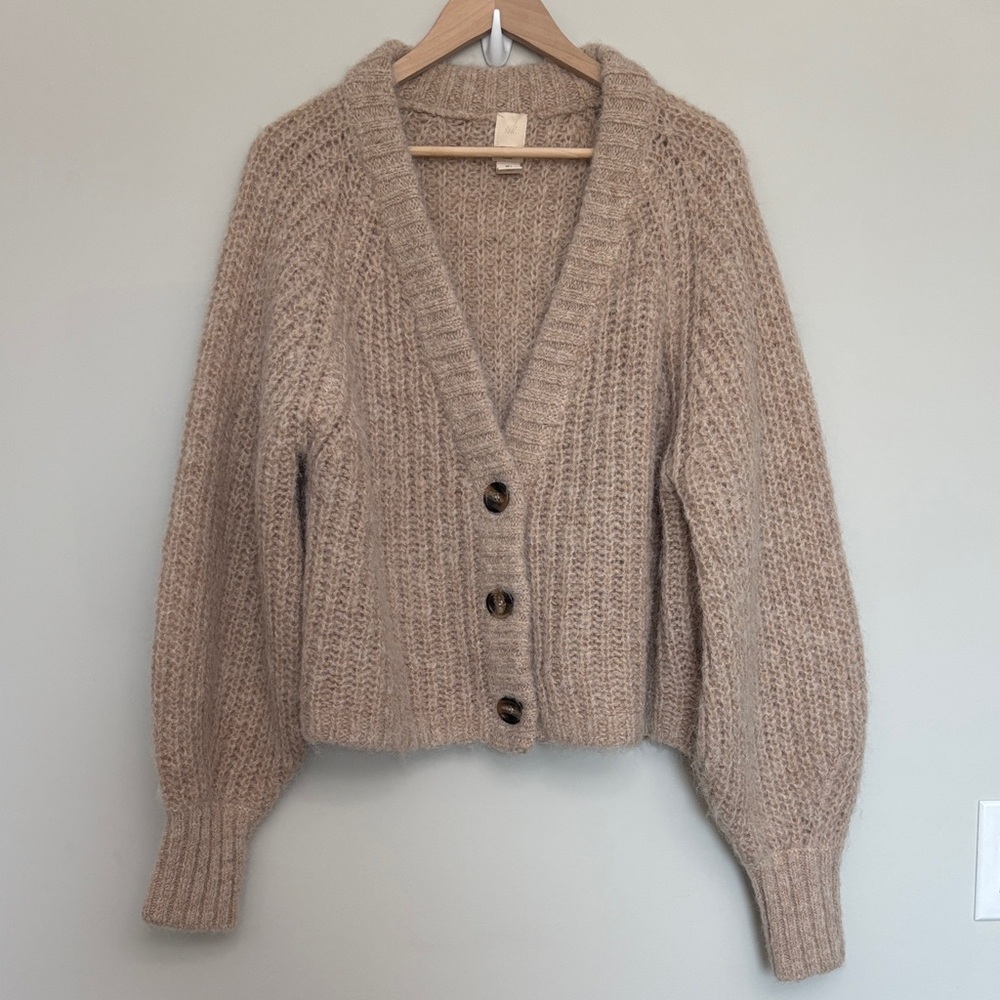 H&M Wool Alpaca Blend Cozy Beige Knit Cardigan Sweater L Large